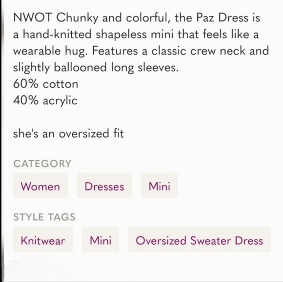 Callahan Paz Oversized Sweater Dress Size Large Stripped Multi Color N… - Picture 5 of 8